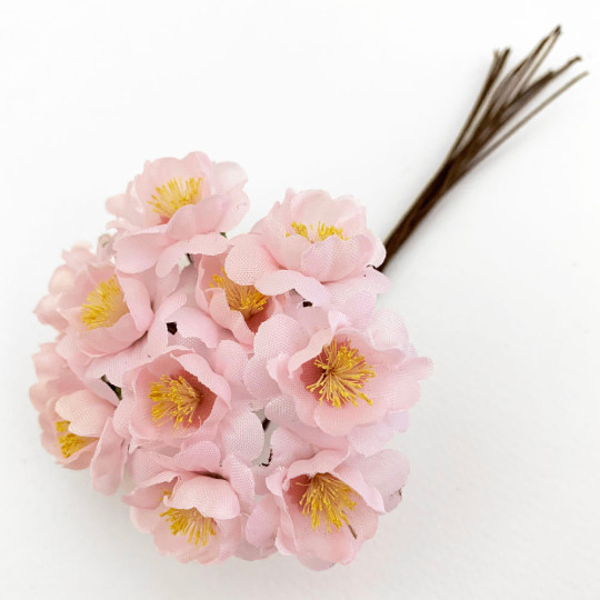 12 Light Pink Fabric Millinery Cherry Blossoms for Flower Crafts ~ 3/4"